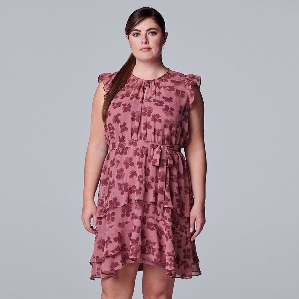 Simply Vera Plus Size Butterfly Purple Tiered Dress Sleeveless Floral Size XXL